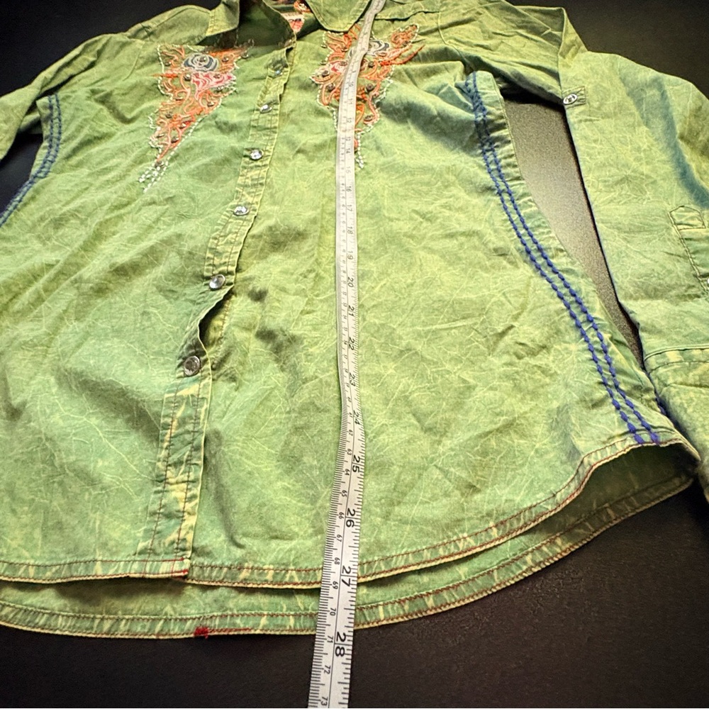 Roar western shirt embroidered pearl buttons cowgirl fitted acid wash medium - Picture 7 of 11